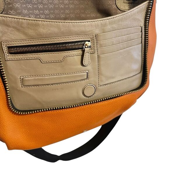 Anya Hindmarch Maxi Leather Large Shoulder Bag Crossbody Hobo Top Handle Orange - Picture 11 of 15